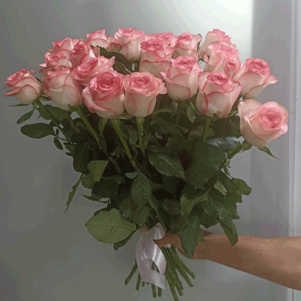 21 нежно-розовая роза, лента в Севастополе